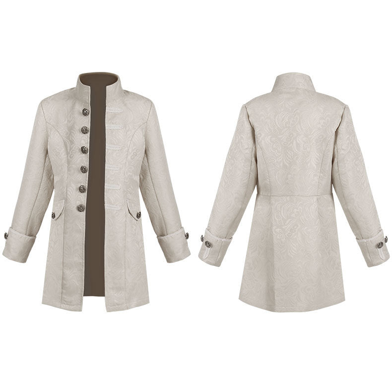Damen nan taillierter Jacquard-Gehrock mit Stehkragen und dekorativer Knopfleiste Drune