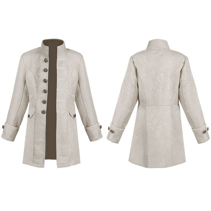 Damen nan taillierter Jacquard-Gehrock mit Stehkragen und dekorativer Knopfleiste Drune