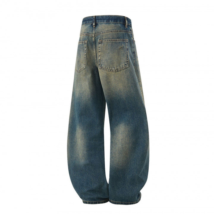 Damen Weite High-Waist Baggy-Jeans mit Used-Waschung und Distressed-Details Drune