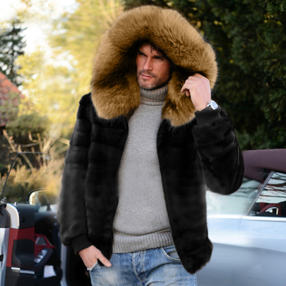 Herren Luxus Kunstfelljacke mit großzügiger Kapuze Drune