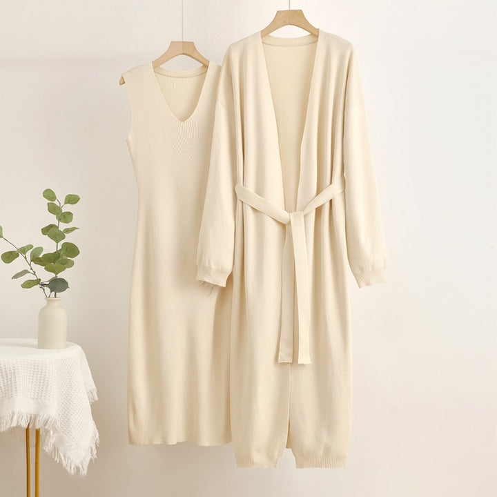 Damen 2-teiliges Kleid und Cardigan-Set mit V-Ausschnitt Drune