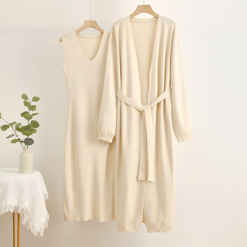 Damen 2-teiliges Kleid und Cardigan-Set mit V-Ausschnitt Drune