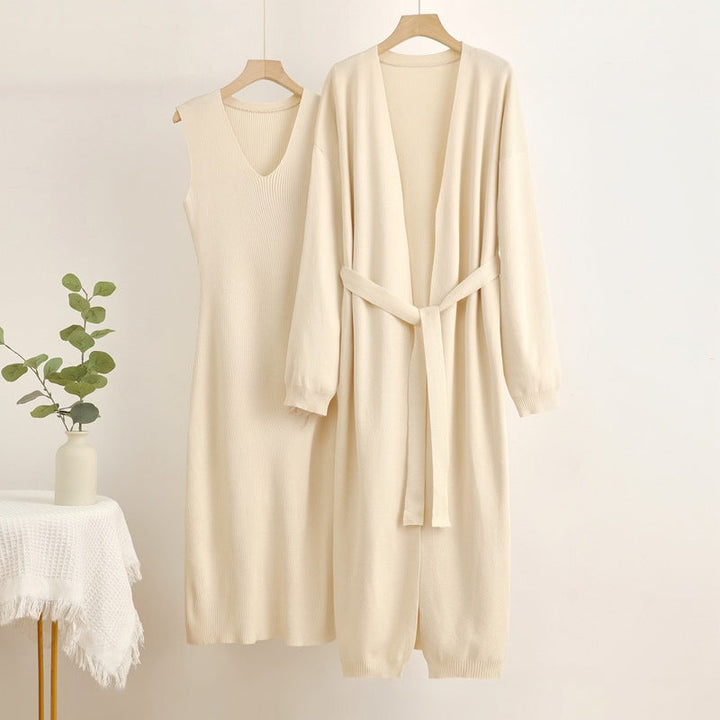 Damen 2-teiliges Kleid und Cardigan-Set mit V-Ausschnitt Drune