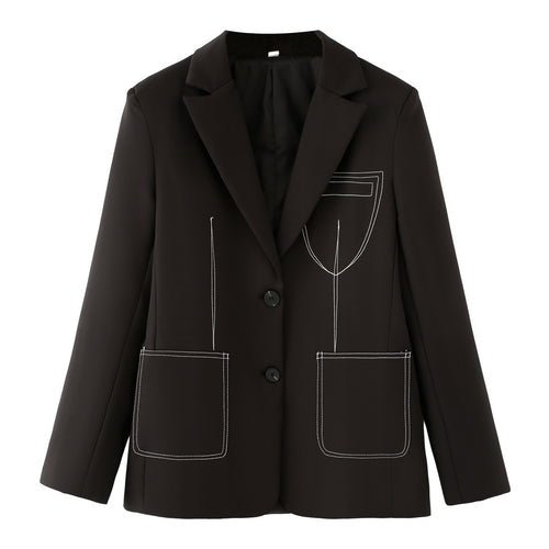 Damen nan einreihiger Blazer mit Reverskragen, Kontraststeppungen und aufgesetzten Taschen Drune