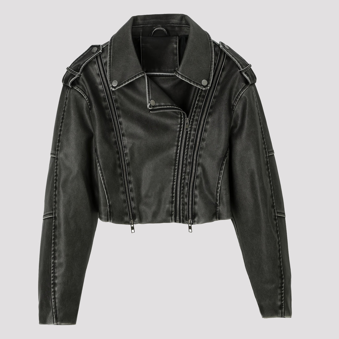 Damen Modische Cropped Bikerjacke Drune