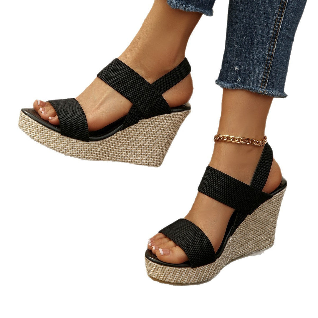 Damen Wedge-Sandalen mit elastischen Riemen und modischem Plateau Drune