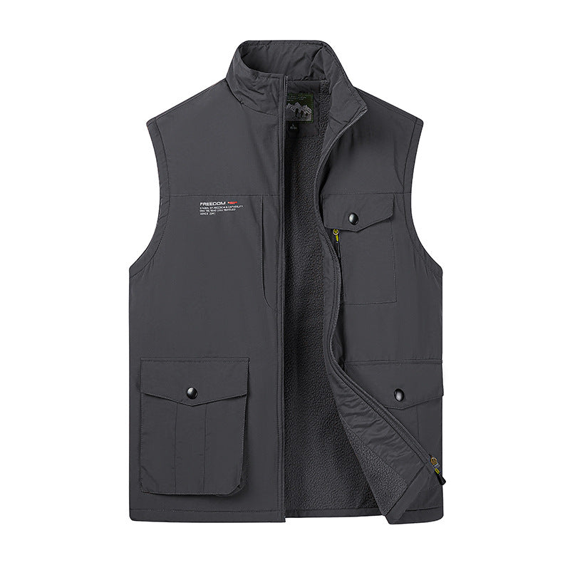 Herren Leichte Fleece-gefütterte Outdoor-Weste mit Mehrfachtaschen und Stehkragen Drune