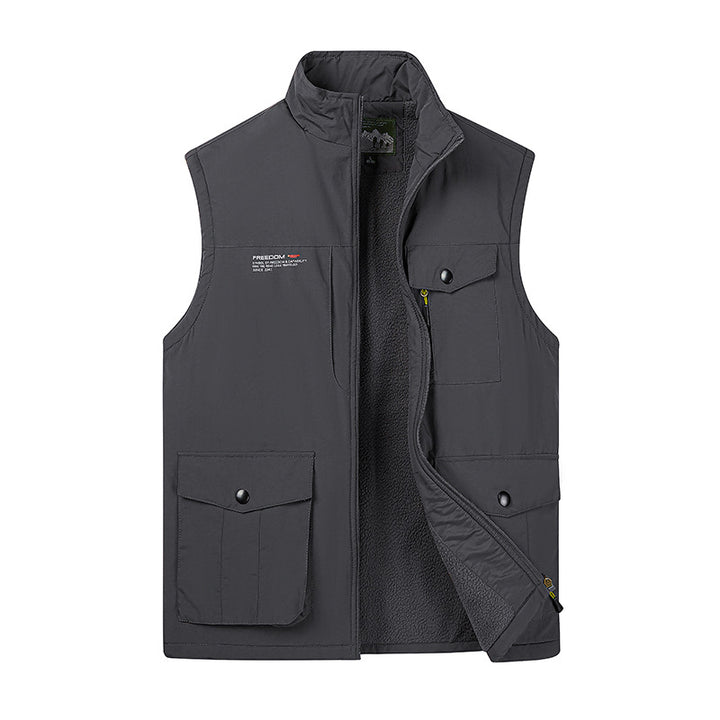 Herren Leichte Fleece-gefütterte Outdoor-Weste mit Mehrfachtaschen und Stehkragen Drune