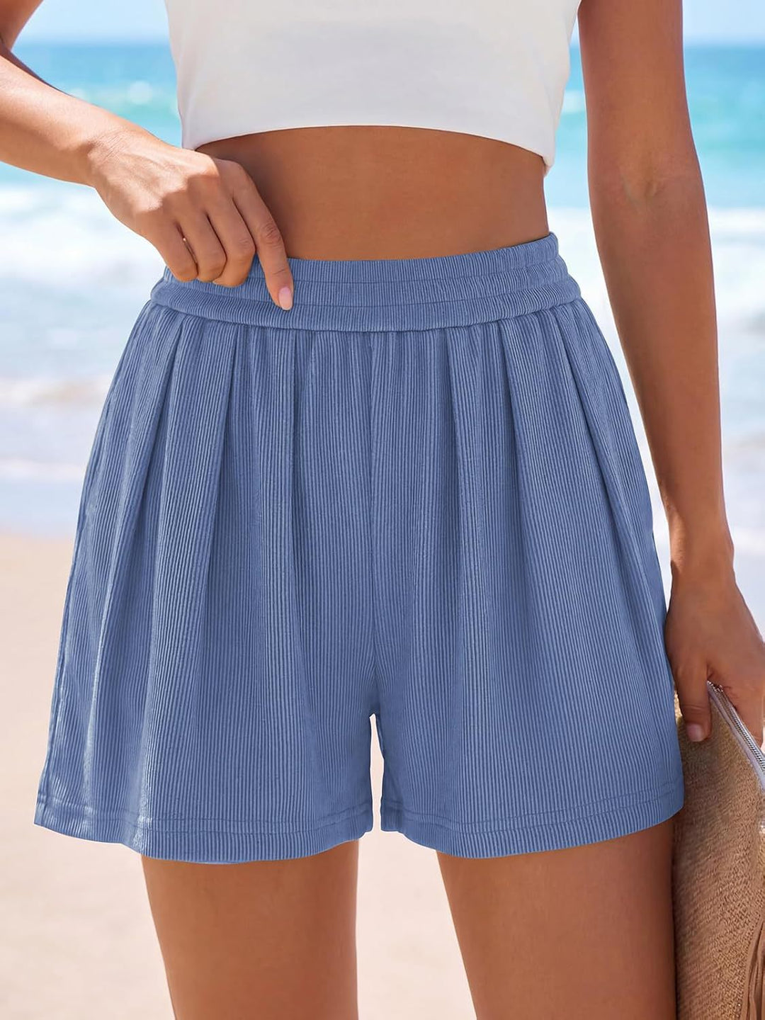 Damen Legere Freizeitshorts mit elastischem Bund und Falten Drune