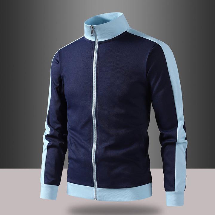 Herren retro Trainingsjacke mit Stehkragen, Kontraststreifen und sichtbarem Reißverschluss Drune