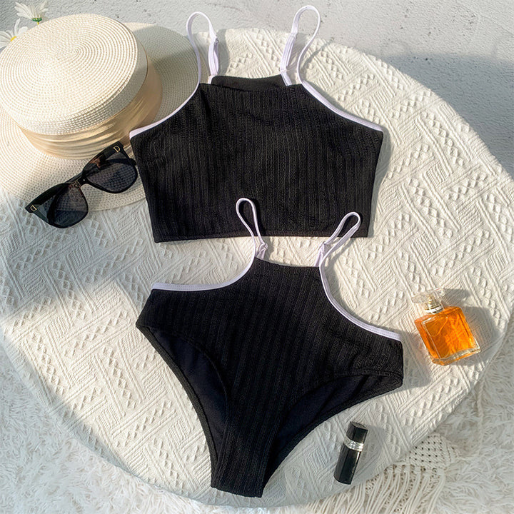 Damen Crop-Top Bikini-Set mit hohem Bund und feinem Rippdesign Drune