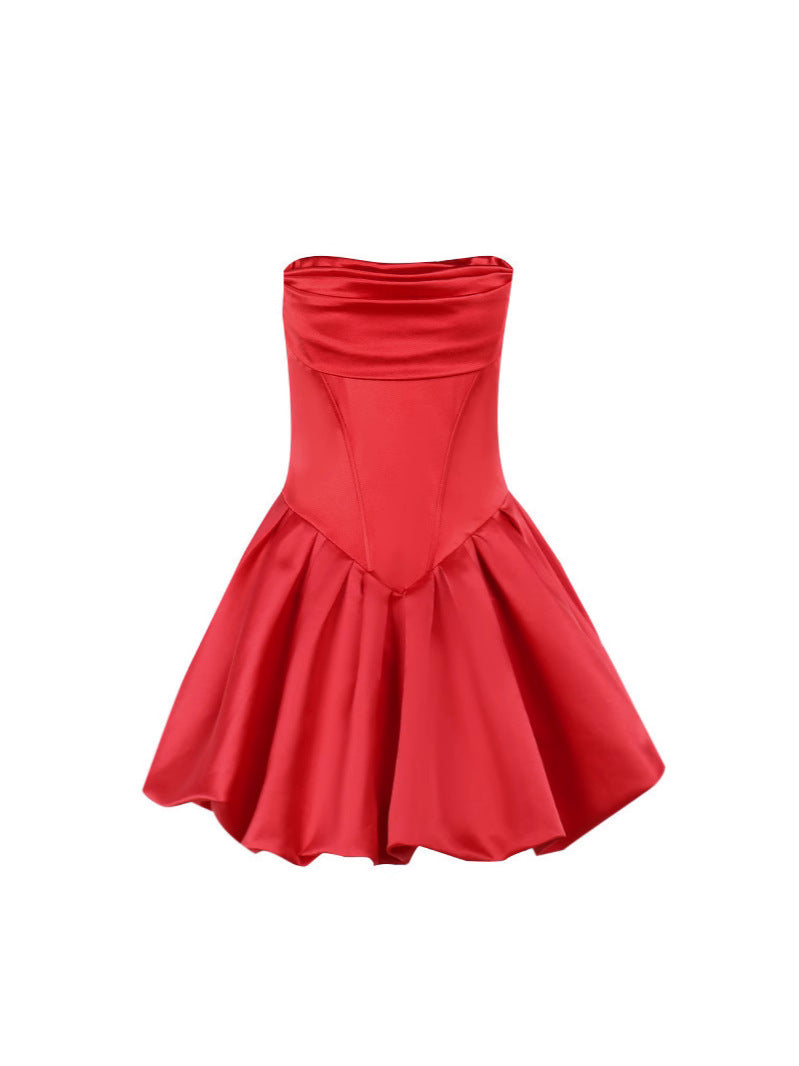Damen Rüschensminikleid mit schulterfreiem Design und voluminösem Rock Drune