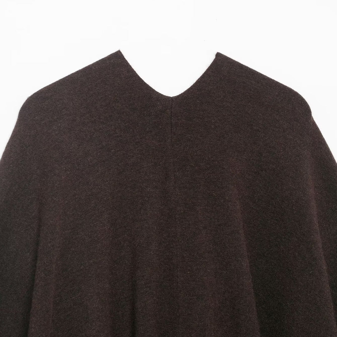 Damen Fransen-Poncho aus weichem Wollmix mit V‑Ausschnitt Drune