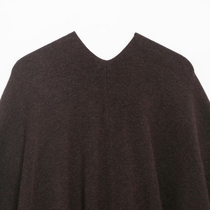 Damen Fransen-Poncho aus weichem Wollmix mit V‑Ausschnitt Drune