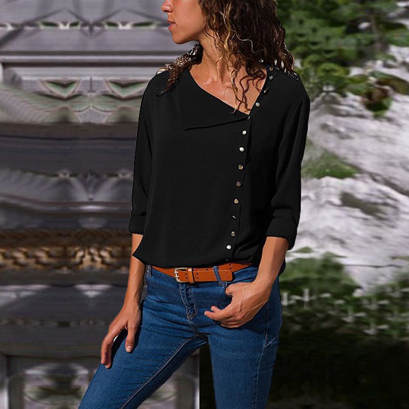 Damen Modische Bluse mit dezenten Knopfdetails Drune
