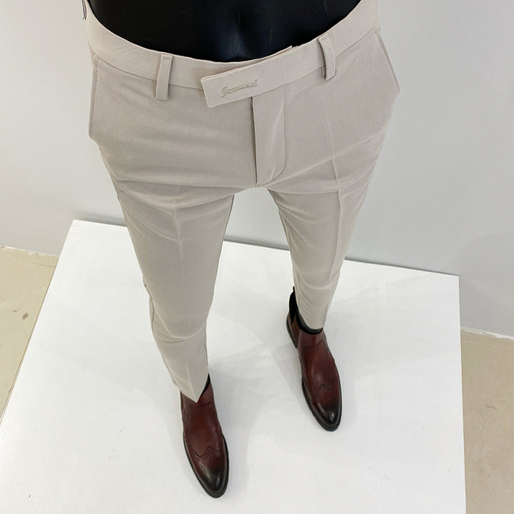 Herren nan schlanke elegante Anzughose mit Stretchbund, Bügelfalte und schmal zulaufendem Bein Drune