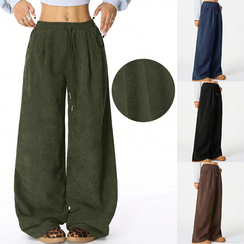 Damen Weite-Hosen Hohe Taille Corduroy Lounge Pants Drune