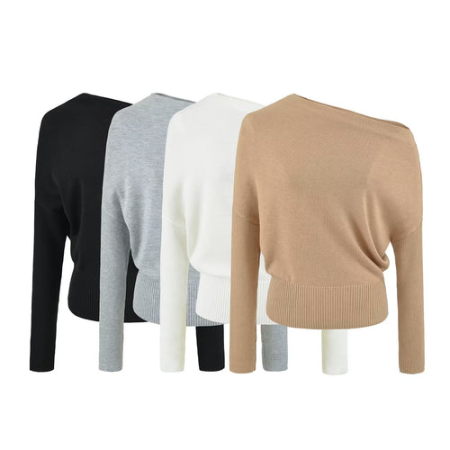 Damen Oversize One-Shoulder Pullover mit Fledermausärmeln und breitem Rippenbund Drune