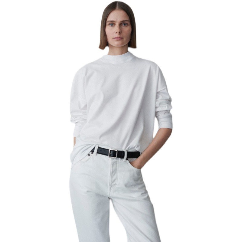 Damen lässiges Langarmshirt mit hochgeschlossenem Stehkragen Drune