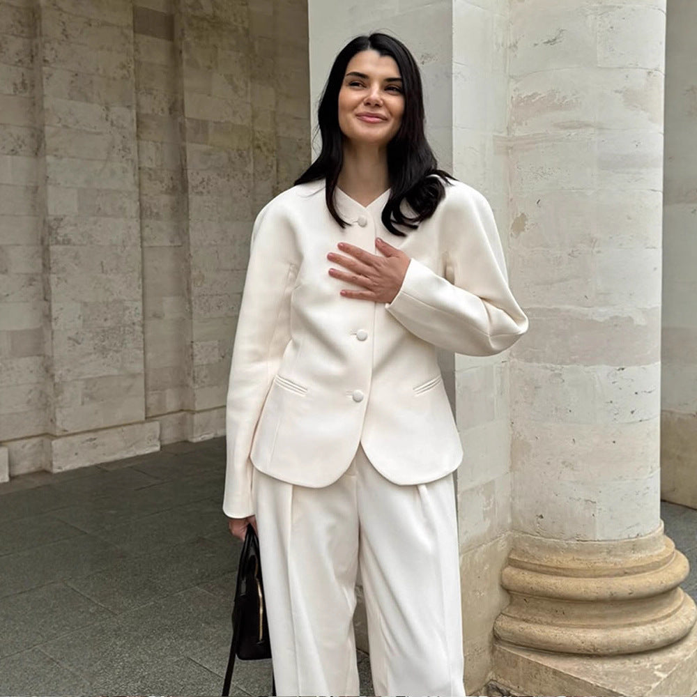 Damen Elegante Blazerjacke mit modischen Puffärmeln und dekorativem Knopfdesign Drune