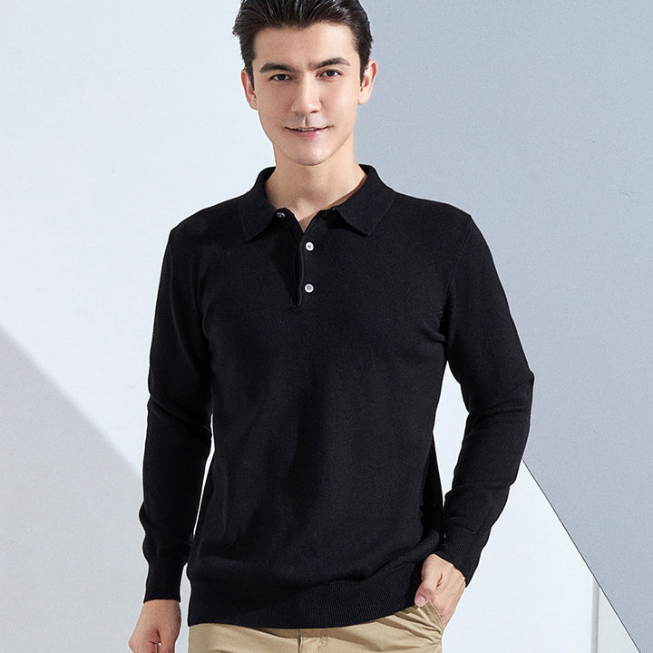 Herren Feiner Langarm-Poloshirt aus Feinstrick mit 3‑Knopf‑Leiste und schmaler Passform Drune