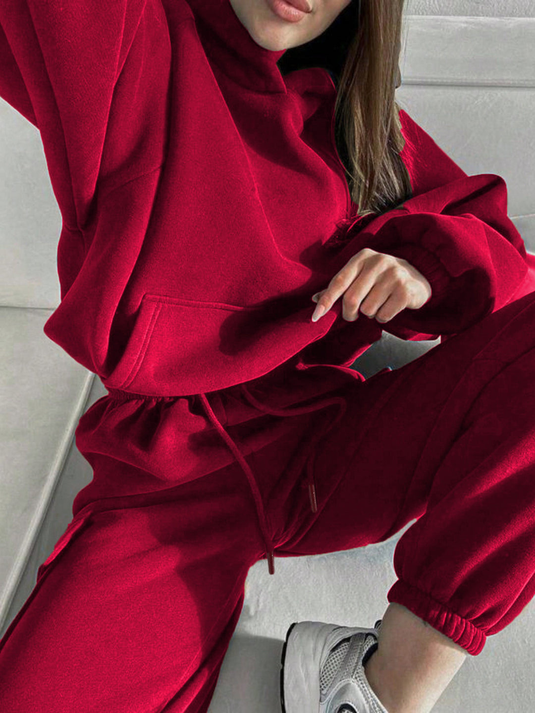 Damen oversized Hoodie mit Kängurutasche und Cargo-Jogginghose Set Drune