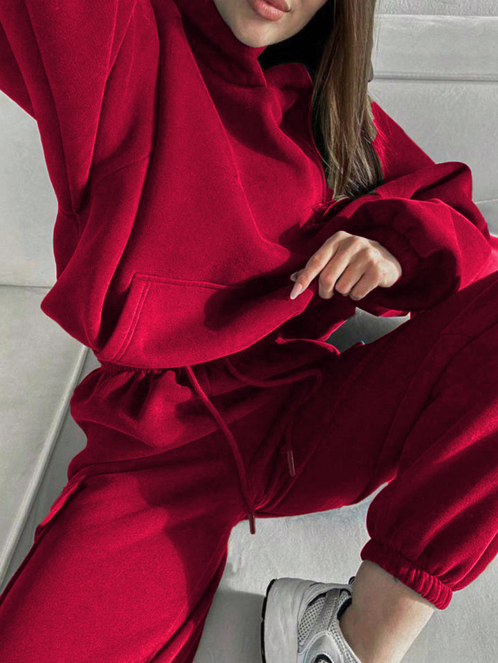 Damen oversized Hoodie mit Kängurutasche und Cargo-Jogginghose Set Drune