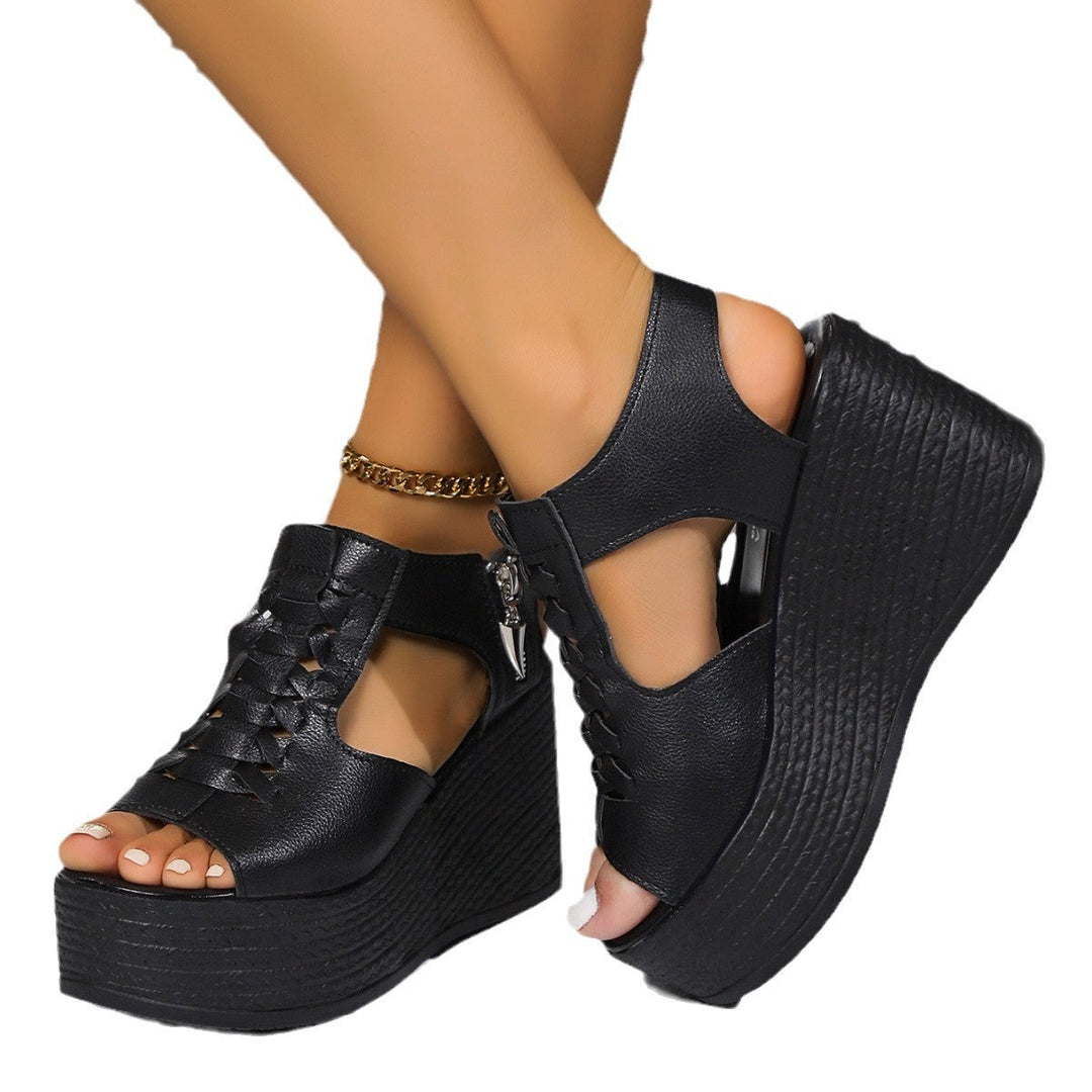 Damen Plateau-Sandalen mit elastischen Schnürungen und Reißverschluss Drune
