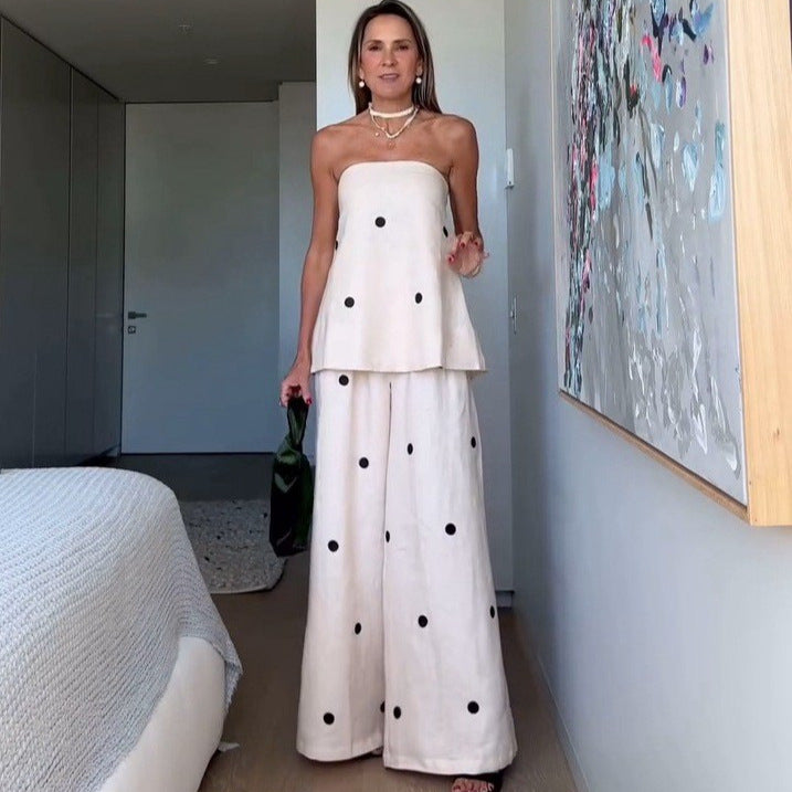 Damen nan zweiteiliges Bandeau-Ensemble mit verlängertem Top und bodenlanger Marlenehose Drune