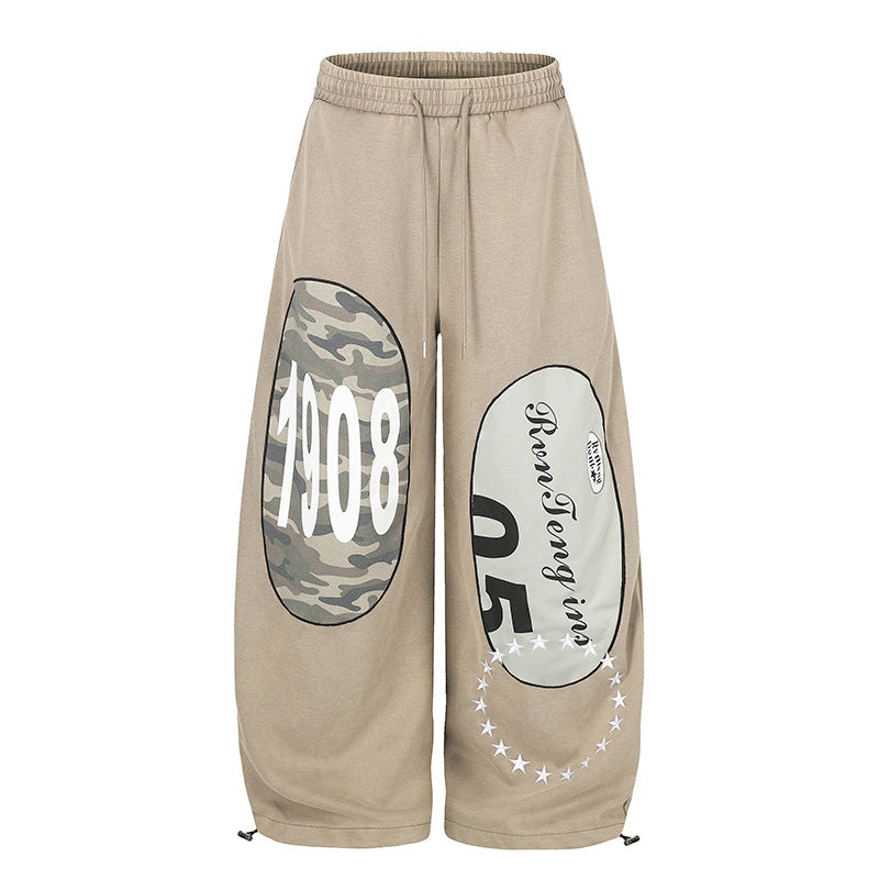 Damen Locker geschnittene Jogginghose mit Camouflage‑Patches und Kordelzug Drune