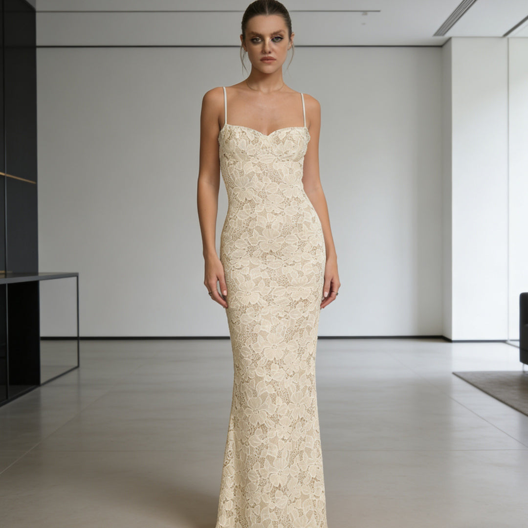 Damen Elegantes Spitzenabendkleid mit tailliertem Schnitt und raffinierten Details Drune