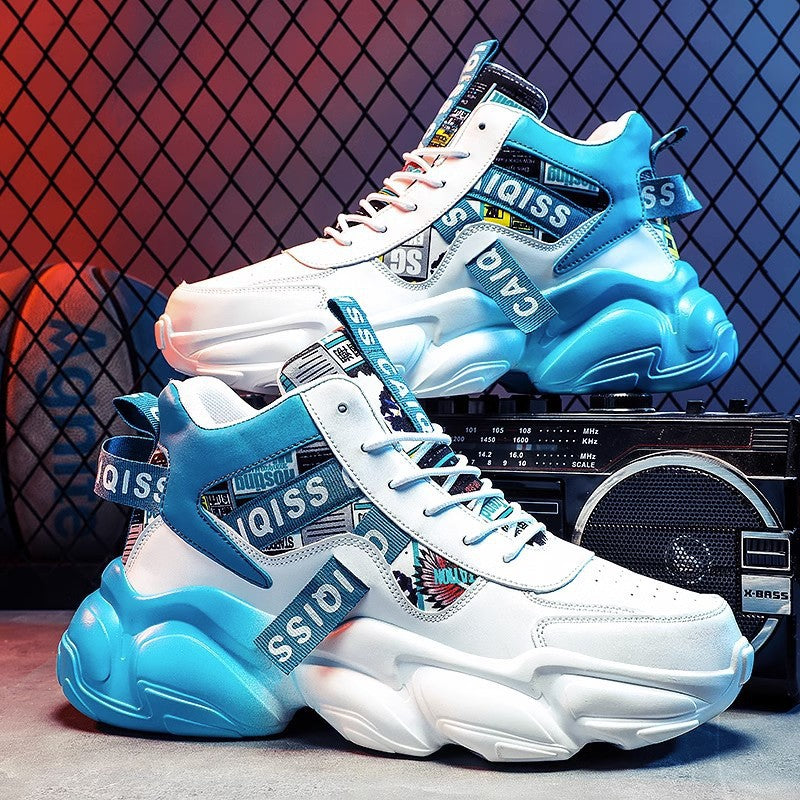 Unisex hochgeschnittener Plateau-Sneaker mit grafischem Print, gepolstertem Knöchelkragen und skulpturierter Gummisohle Drune