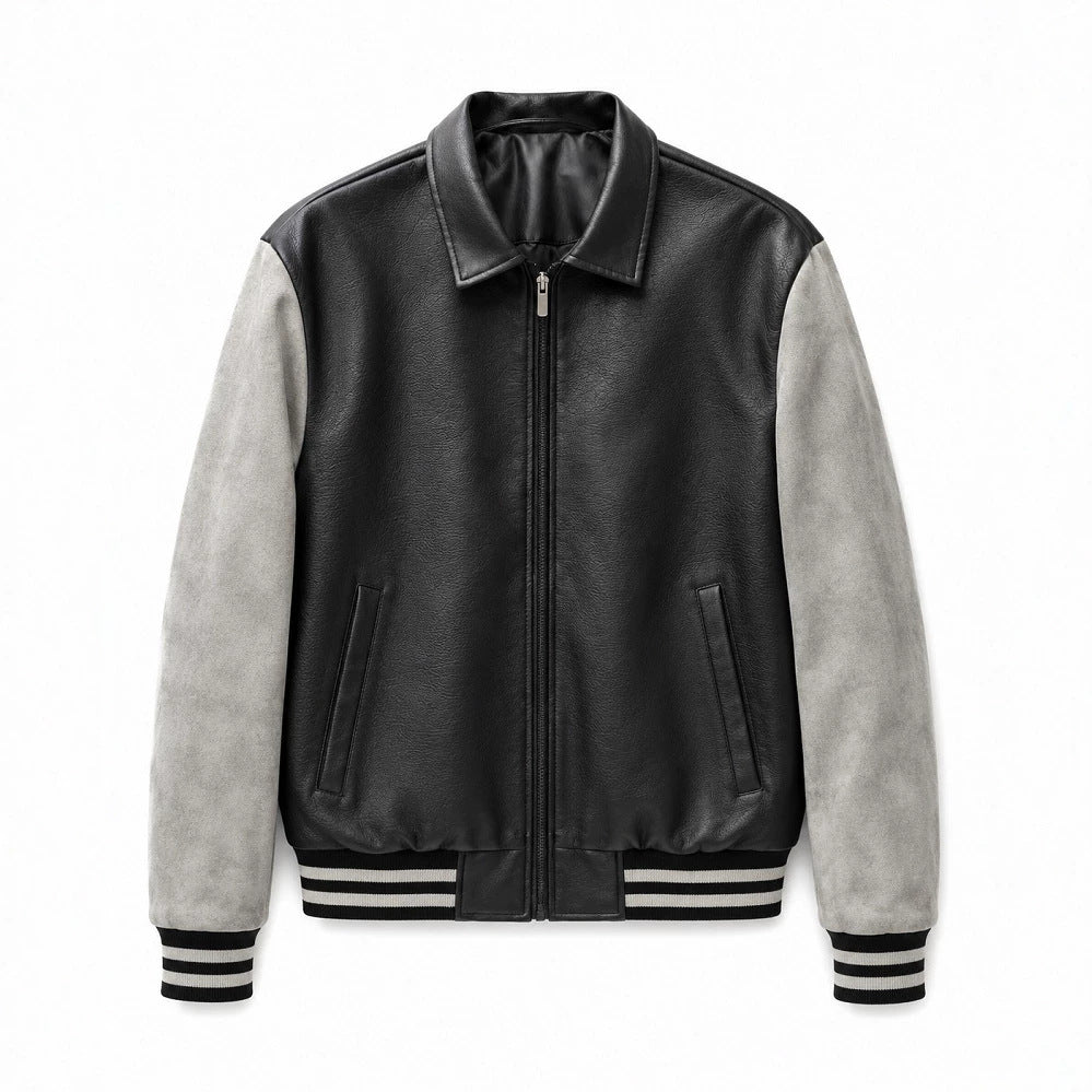 Herren Modische Kunstleder Bomberjacke Drune