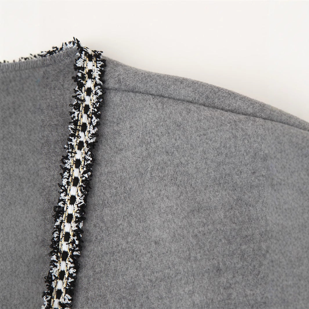 Damen elegante Wickeljacke mit kontrastierenden Verzierungen Drune