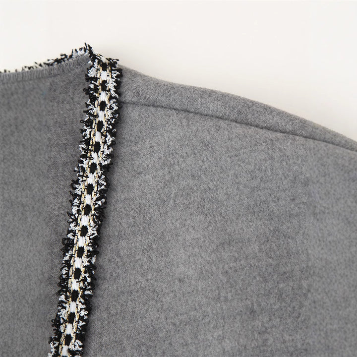 Damen elegante Wickeljacke mit kontrastierenden Verzierungen Drune