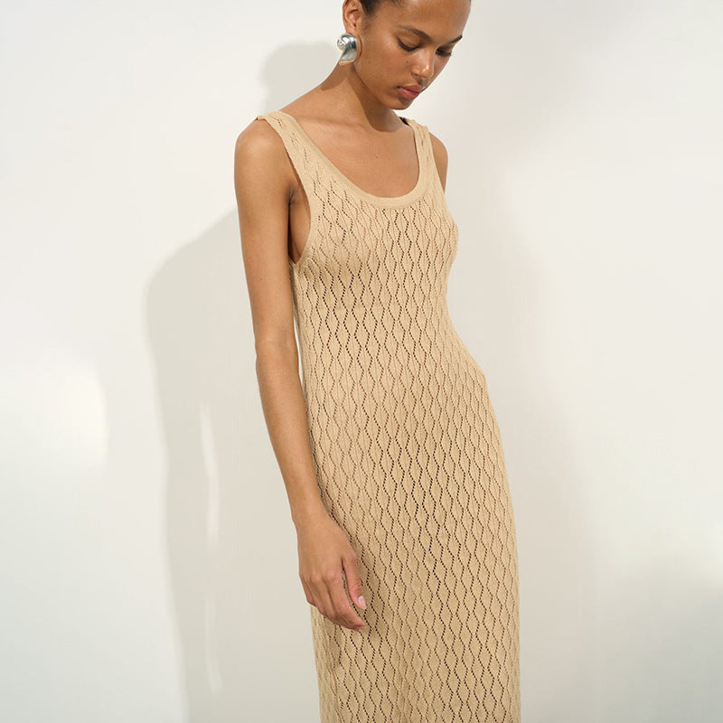 Damen elegantes Freizeit-Maxikleid mit raffiniertem Strickmuster Drune