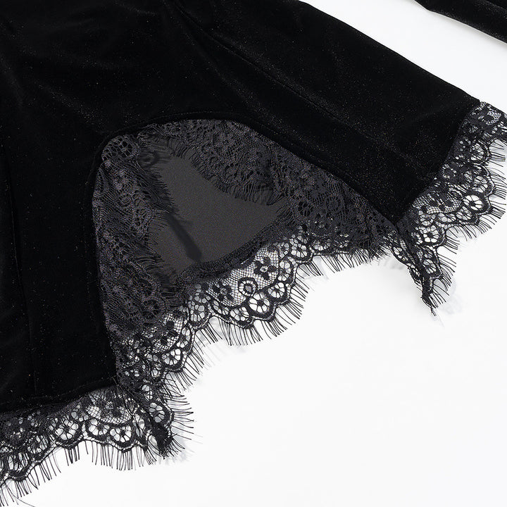 Damen Samtshirt mit asymmetrischem Spitzen-Saum und Schlitzdetail Drune