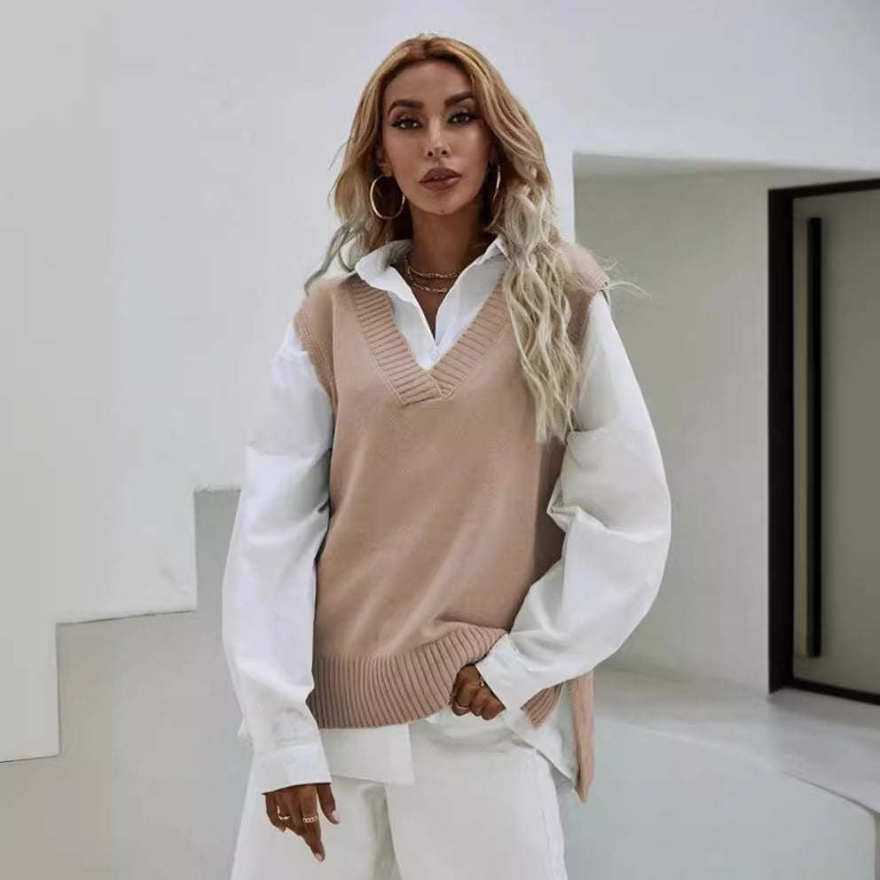 Damen Strickpullover mit V-Ausschnitt und lässigem Schnitt Drune