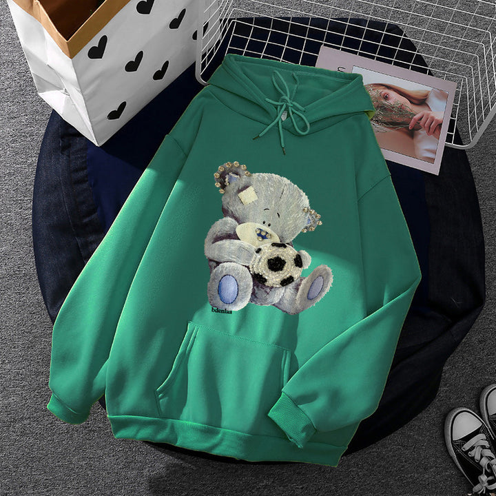 Damen nan kuscheliger Kapuzenpullover mit Teddy-Applikation, weichem Fleece-Futter und Kängurutasche Drune