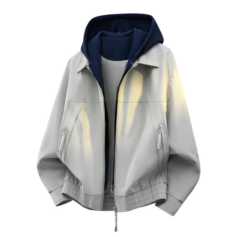 Herren Urbaner Layering-Bomber mit kontrastierender Kapuzen-Innenjacke und Reißverschlusstaschen Drune