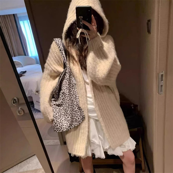 Damen Kuschliger Oversized Hoodie-Cardigan mit tiefem V-Ausschnitt und weitem Schnitt Drune