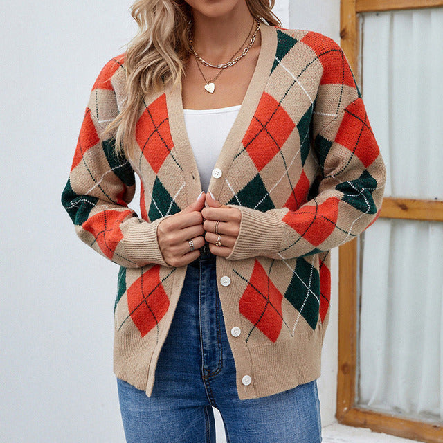 Drune | Cardigan mit Rautenmuster Knopfverschluss Klassisch und Gemütlich