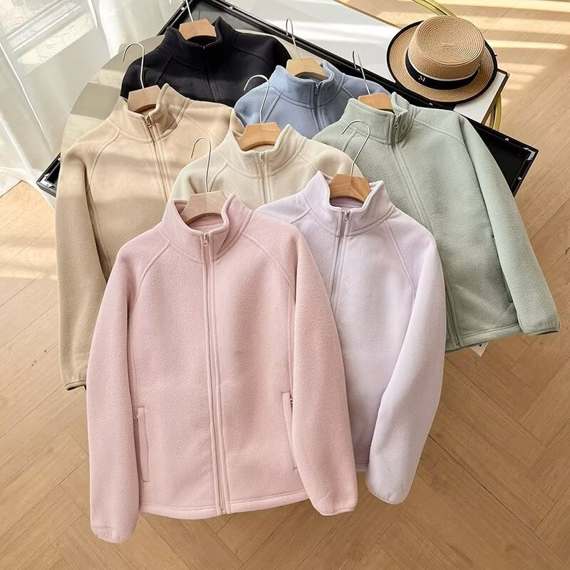 Damen kuschelige Fleecejacke mit hohem Kragen Drune