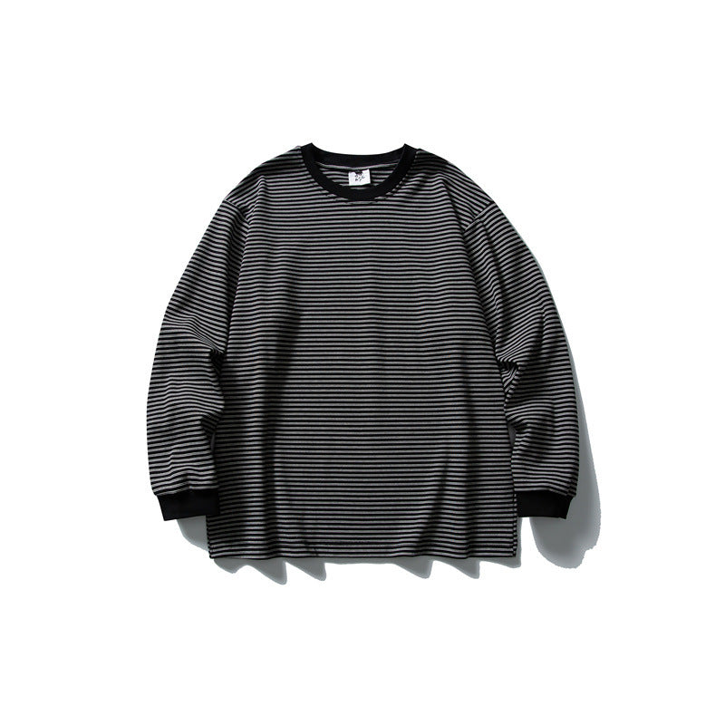 Unisex Oversize Longsleeve im Marinelook mit feiner Ringelstruktur und geripptem Kragen Drune