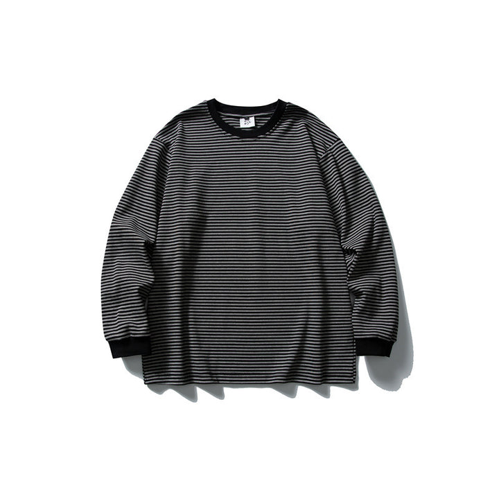 Unisex Oversize Longsleeve im Marinelook mit feiner Ringelstruktur und geripptem Kragen Drune