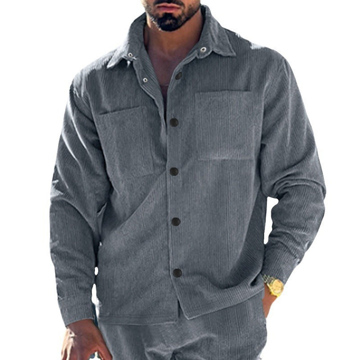 Herren Kord-Überhemd im Oversize-Look mit Brusttaschen und durchgehender Knopfleiste Drune