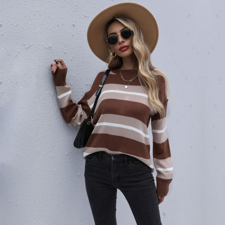 Damen Gestreifter Feinstrickpullover mit Rundhals und legerer Oversize-Passform Drune