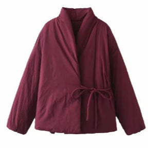 Damen 900+ gesteppte Wickeljacke mit Schalkragen und Taillenband Drune