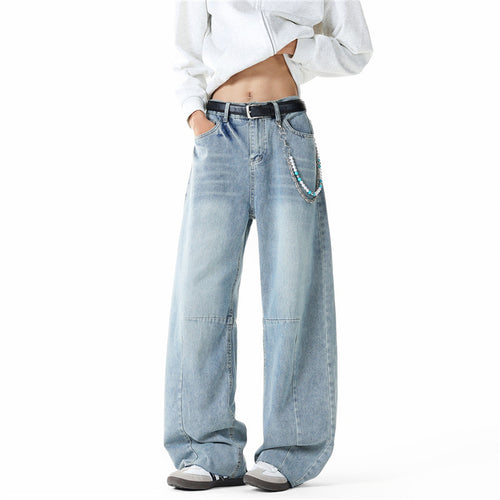 Herren Weit geschnittene Baggy-Jeans mit hoher Bundhöhe, Knie‑Abnähern und Used‑Waschung Drune