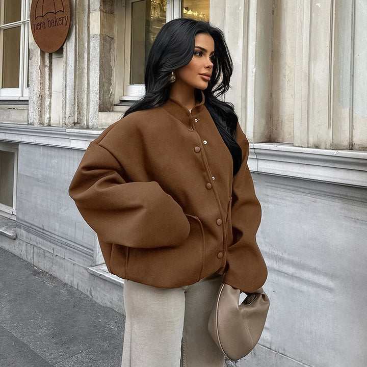 Damen Oversized Fleece-Jacke mit Druckknopfverschluss und seitlichen Taschen Drune